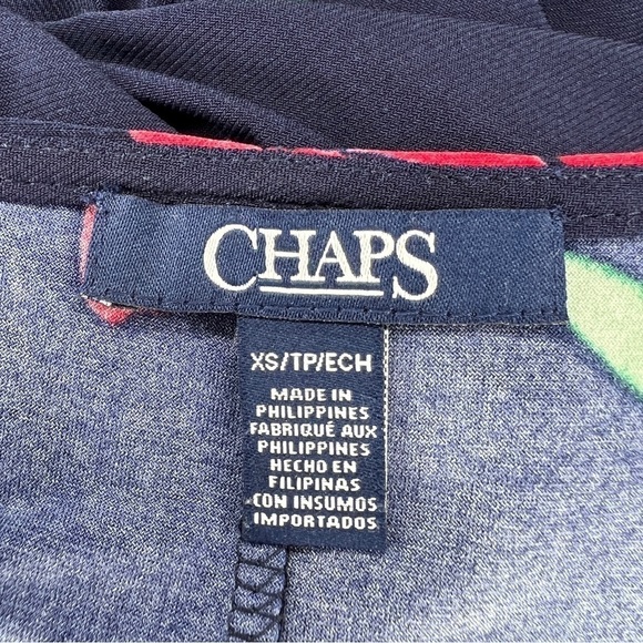 XS Chaps Blue Red Floral Stretch Dress Oversized Fit Pullover Boho Geometric - Picture 6 of 7